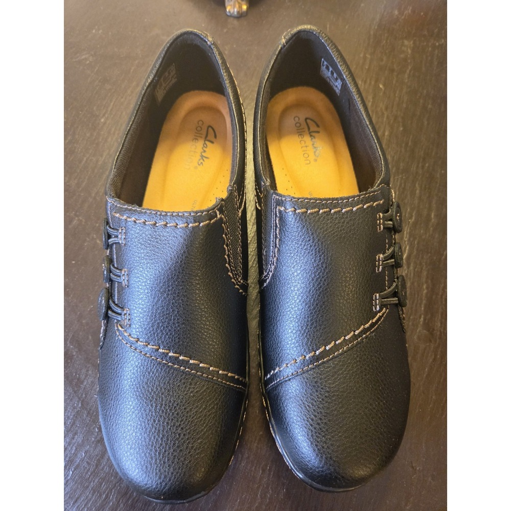 Clarks Collection Women's Ashland Effie Black Leather Loafers Size 8W NEW! $100 - Picture 2 of 15